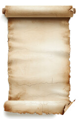 A blank old vintage worn scroll or map isolated on a white background