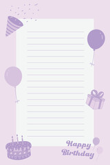 Birthday vertical blue cute note