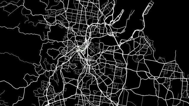 Zoom Out Road Map of Brisbane Australia with white roads on a black background