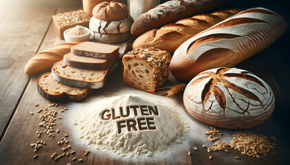 Gluten free food. Bakery with scratched text in flour.