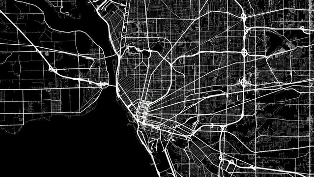 Zoom Out Road Map of Buffalo New York with white roads on a black background