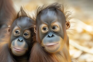 orangutan baby sibling pair sitting together