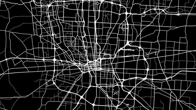 Zoom Out Road Map of Columbus Ohio with white roads on a black background