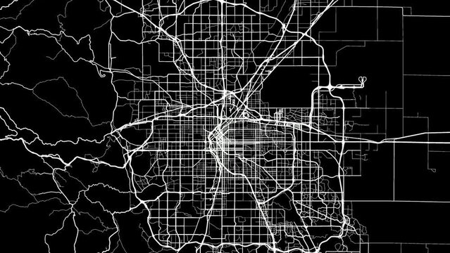 Zoom Out Road Map of Denver Colorado with white roads on a black background