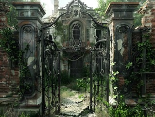 Rococo-inspired Abandoned House with Wooden Gate