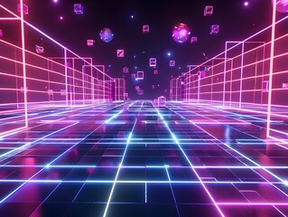 Retro-Futuristic Neon Grid Room