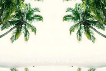 Fototapeta na wymiar A picturesque tropical paradise with vibrant coconut palms dancing along a sandy shoreline. Concept Tropical Paradise, Coconut Palms, Sandy Shoreline, Vibrant Colors, Dancing Palm Trees