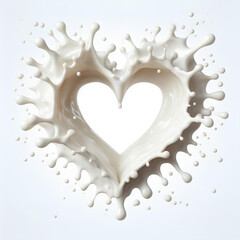 milk splash heart shape with empty center isolated on white background
