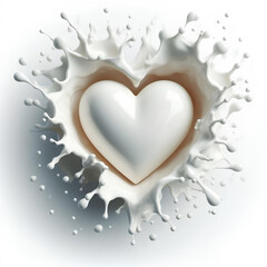 milk splash heart shape with empty center isolated on white background