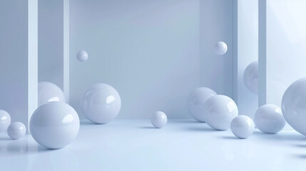 Floating spheres 3d rendering empty space for product show.