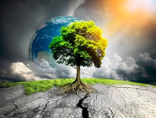 Green Earth Rebirth Tree in Cracked Planet