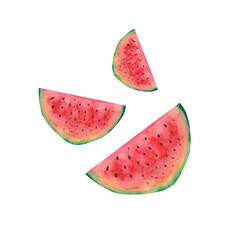 Watercolor Watermelon Slice. Watercolor Hand Drawn Slice of Watermelon. Summer flat watercolor illustration.
