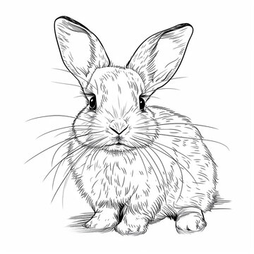 Rabbit sketch. Vector illustration of a cute rabbit on a white background. Coloring page, coloring book.