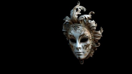 Elegant venetian mask floating in darkness. mysterious and elegant masquerade theme. perfect for carnival celebrations. photorealistic design concept. . AI - obrazy, fototapety, plakaty