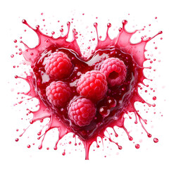 raspberry jam splash heart shape with empty center isolated on white background - obrazy, fototapety, plakaty