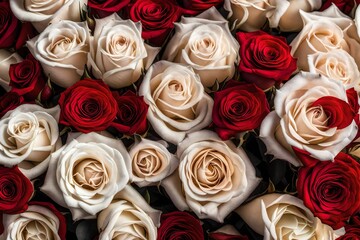 colorful red and white roses with colorful decoration of the roses with middle text copy space  in the background 