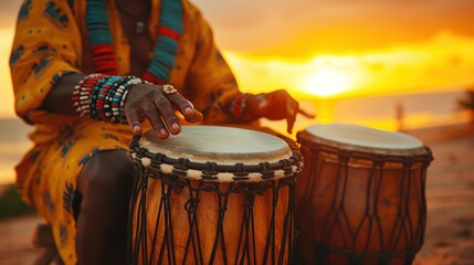 A man hitting an African drums