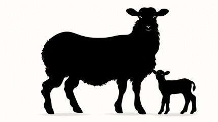 Sheep and lamb silhouette in black color Mammal