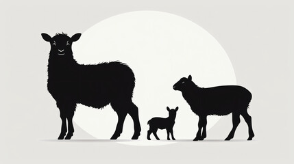 Sheep and lamb silhouette in black color Mammal