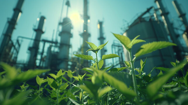 power plant with tree, green industry eco power for sustainable energy