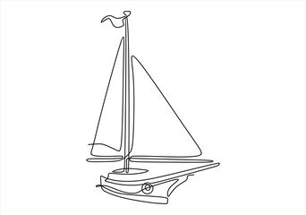 Continuous one line drawing of sailboat. Business icon. Vector illustration