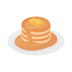 Pancake with maple syrup butter vector illustration on white background. Sweet and delicious pancake.