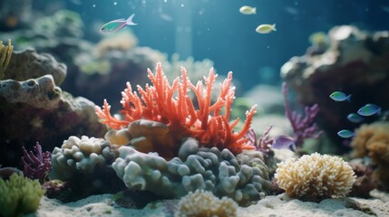 Fototapeta na wymiar A Diverse Collection of Corals in an Aquarium