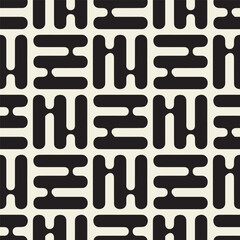 Abstract seamless vector pattern. Geometric shapes ornament. Repeating tiles, filled shapes. Elongated blocks. Black and white vector background.