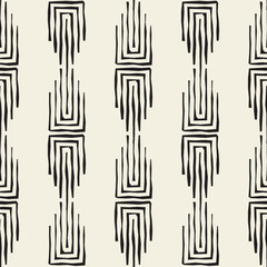 Stylish Lines Maze Lattice. Ethnic Monochrome Texture. Abstract Geometric Background. Vector Seamless Black and White Pattern.