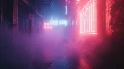 Neon lights flicker in the night smog - obrazy, fototapety, plakaty