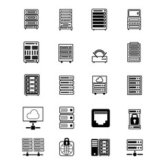 collection of icons with server, network and connection themes, icon outlines with white background