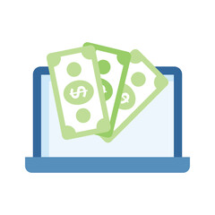Currency notes with laptop showing flat concept vector of online payment
