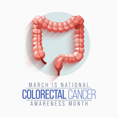Colorectal Cancer awareness month is observed every year in March, is a disease in which cells in the colon or rectum grow out of control. Sometimes it is called colon cancer. Vector illustration