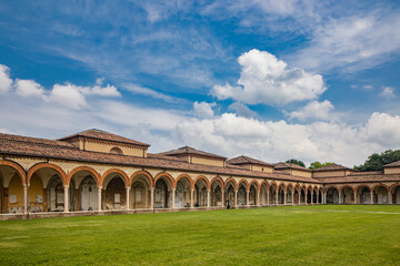 Ferrara, Emilia Romagna, Italy. The monumental Ferrara Charterhouse, full of gardens, architecture,...