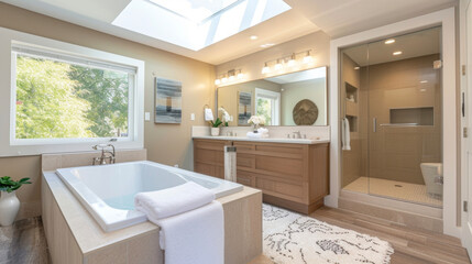 Experience a spalike bathroom with a new skylight allowing for natural light to shine in while you relax and rejuvenate.