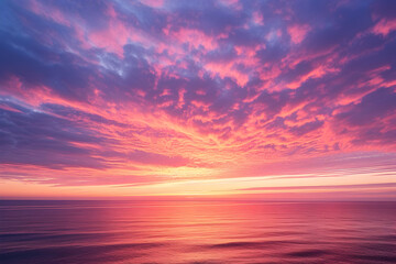  pink, purple and lilac sunset clouds on the sea