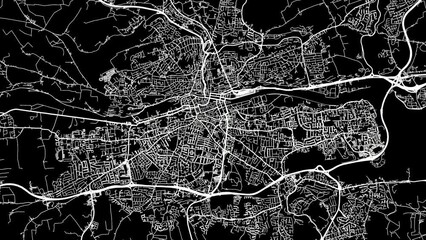 Zoom Out Road Map of Cork Ireland with white roads on a black background