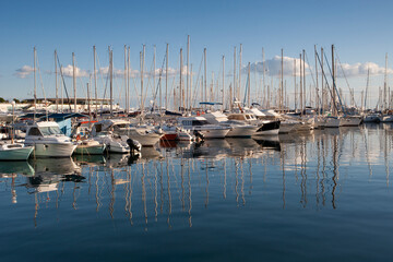 Yachts docked in the 'Port de Cannes' harbour of Cannes, France