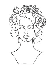 Flower head Feminine Illustration line drawing. Line Art - Vector Illustration
