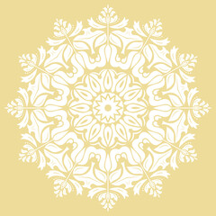 Elegant vintage ornament in classic style. Abstract traditional yellow and white ornament with oriental elements. Classic vintage pattern