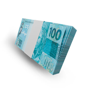 3D rendering of Stacks of Brazilian Money 100 Reais Banknotes