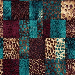 Patchwork Tapestry of Textured Leopard and Abstract Patterns in Earthy Tones.