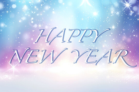 Abstract magic background with text Happy New Year in pastel colors with glitter and bokeh. 
