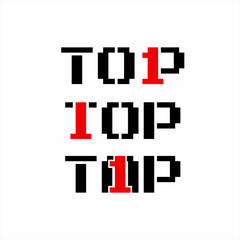 Design of the word "Top" with the number one in pixel style.