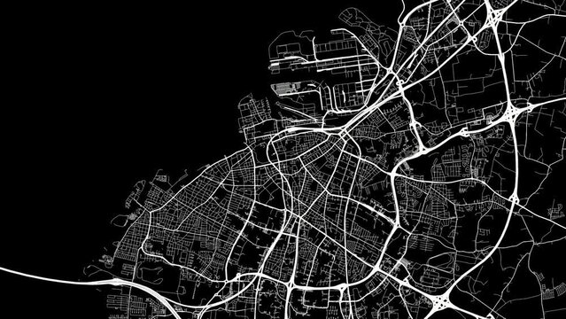Zoom Out Road Map of Malmo Sweden with white roads on a black background
