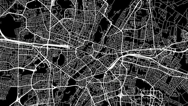Zoom Out Road Map of Munich Germany with white roads on a black background