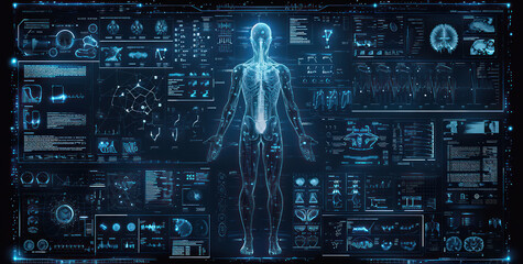 Futuristic Digital Body: Science-Driven Interface for Medical Health System - obrazy, fototapety, plakaty