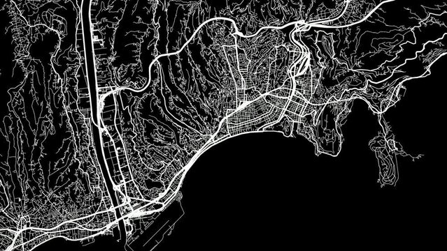Zoom Out Road Map of Nice France with white roads on a black background