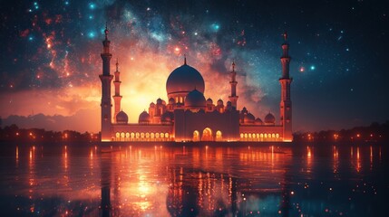 Abstract image of arabic mosque in the form of a starry sky - obrazy, fototapety, plakaty