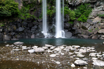 View of the waterfall in Jeju Island